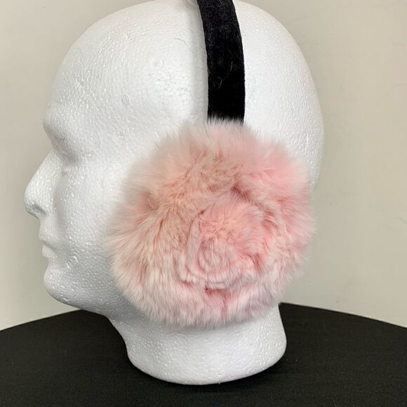 Gradient Rex Rabbit Fur Rose Shaped Earmuffs with Velvet Band - Picture 1 of 12